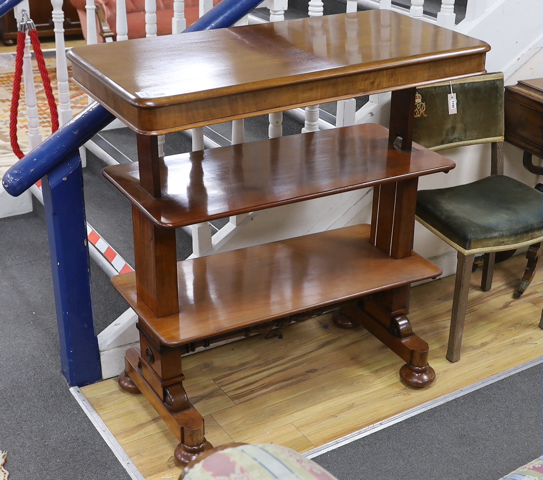 A Victorian mahogany metamorphic buffet, width 104cm, depth 51cm, height extended 111cm